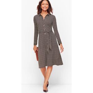 TALBOTS Equestrian Print Jersey Shirt Dress, Waist Tie, Midi Length, Sz S